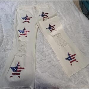 Awesome BiBi White With Red White & Blue star Pants Size XL!!!!!